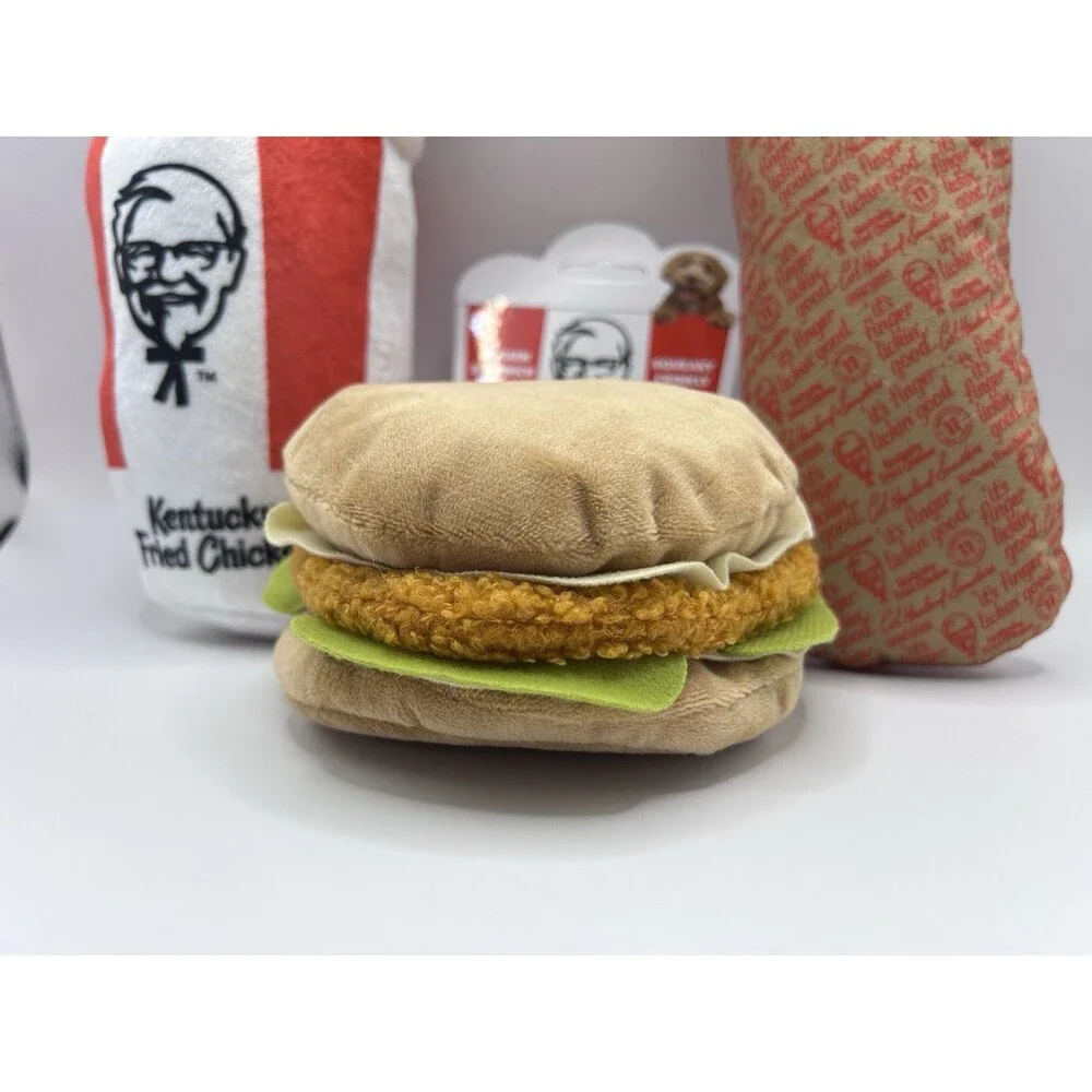KFC Kentucky Fried Chicken Plush Squeaky Dog Toys Lot Of 3 Wrap, Sandwich & Soda